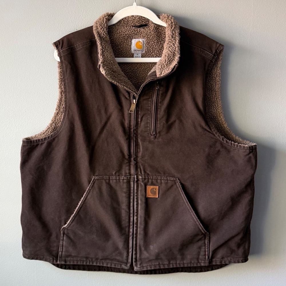 Carhartt V33 DKB Sandstone Sherpa Lined Vest Dark Brown Mens Size XL 2015